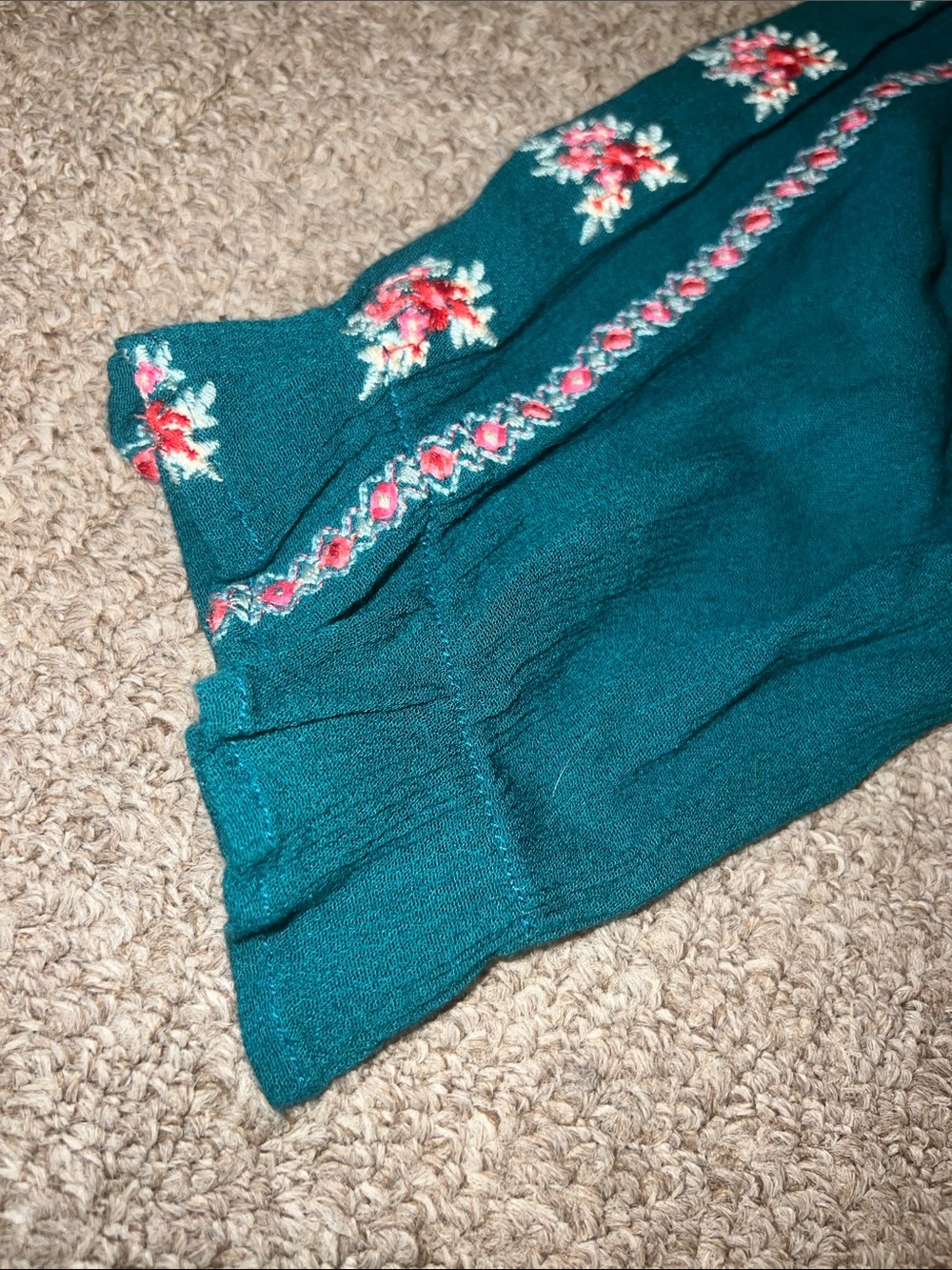 Savanna Jane Teal Tunic with Pink Floral Embroidery Size Large - Picture 6 of 7